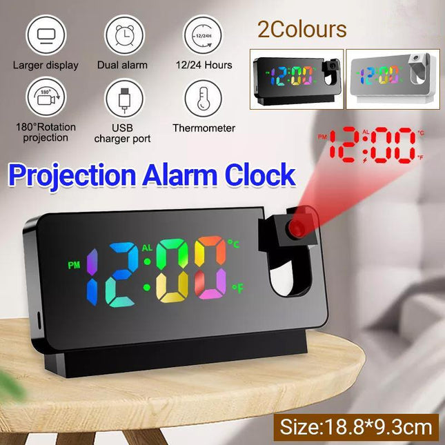LED Digital Smart Alarm Clock Projection Temperature Time Projector LCD Display - Aimall
