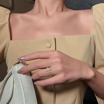 Micro-Inlaid Zirconium T-Shaped Ring