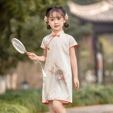 Summer Girl Short-Sleeved Cheongsam Dress Vintage Chinese Style Dress