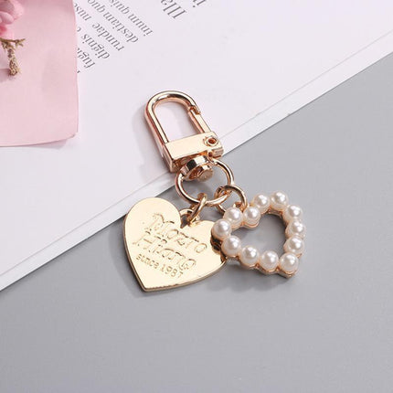 Womens Cute Key Rings Shell Heart Pearl Shape Keychain Charm Bag Hanger Pendants - Aimall