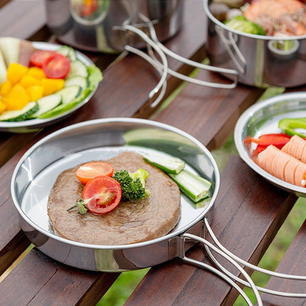 8PCS Camping Cookware Stainless Steel Outdoor Picnic Pot Cook Pan Set Hiking BBQ - Aimall