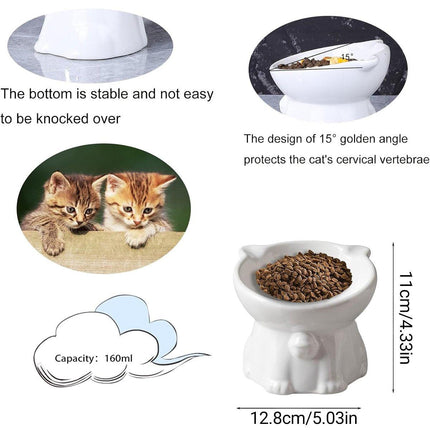 Ceramic Cat Bowl Cute Tall Raised Cat Food Bowl for Pets Eating Comfortably