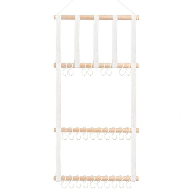4 Tier Wooden Hair Clip Organizer Hanging Rack for Hair Clips and Ties Storage
