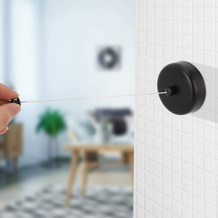 Black Round Wall Mounted Retractable Clothesline for Bathroom Balcony Hotel Use
