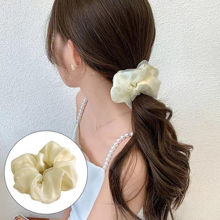Double-Deck Solid Colour Organza Mesh Hair Scrunchies Ponytail Hairband Female - Aimall