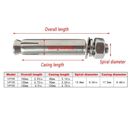 2pcs M14 Hexagon Expansion Bolts Lengthened Concrete Anchor Screws
