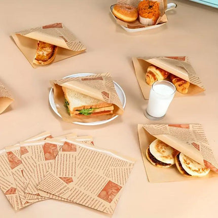 200PCS Vintage Newspaper Print Kraft Paper Bags Eco-Friendly Food Packaging