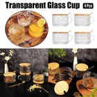 4PCS Vintage 14oz Embossed Glass Coffee Cups with Bamboo Lid and Spoon for Tea Milk