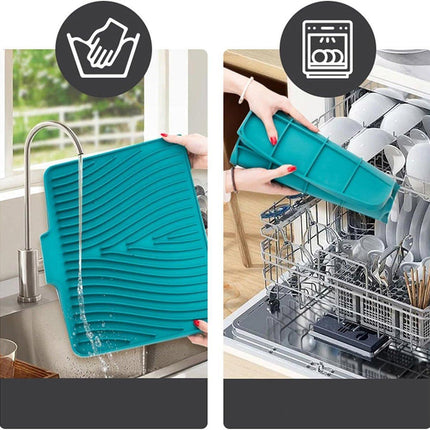 Silicone Dish Drying Mat Heat Resistant Draining Slope Pad for Kitchen Counter