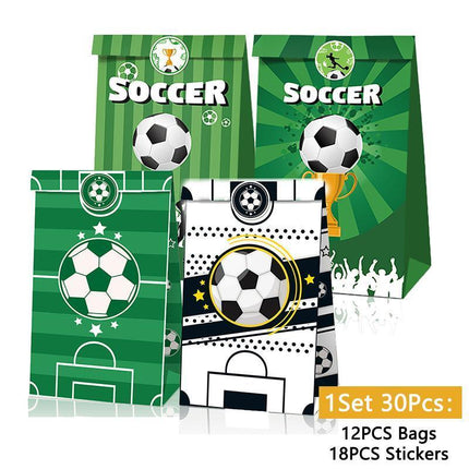 Fashion Football Sport Gift Bags Green Kraft Paper Sticker Set Party Favor Bags