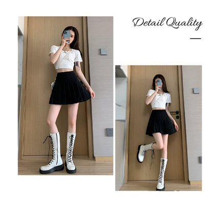 Black Women's High Waist Pleated Tennis Skirt Summer Slimming Black Fashion New - Aimall