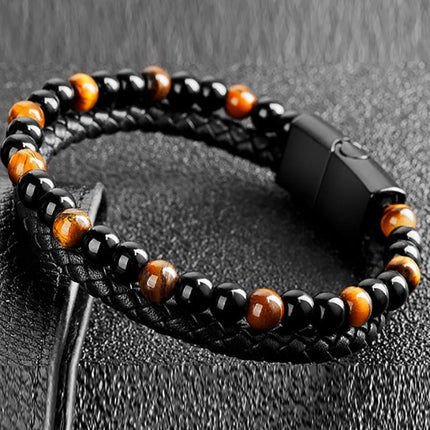 Tiger Eye Natural Stone Beaded Bracelet Women Men Elasticity Bangle hand Jewelry - Aimall