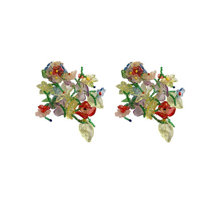 Colourful Flower Long Drop Earrings Elegant Sweet Jewelry for Women Fashion Gift