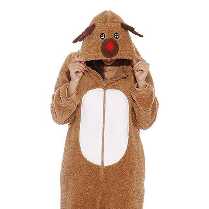 Christmas Reindeer Onesie Adult Khaki Cosplay Pajamas Comfy Animal Costume - Aimall