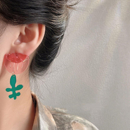 Transparent Flower Earrings Asymmetrical Color Contrast Design Statement Jewelry