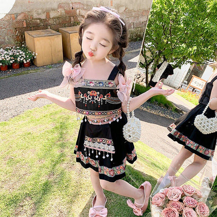 Girl National Hanfu Suit Summer Dress Sling Skirt Two-Piece Clothes