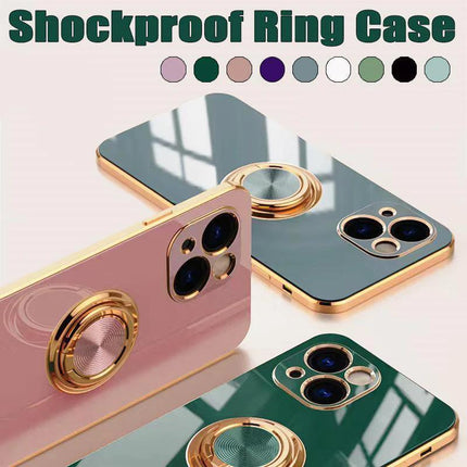 Dark Purple Luxury Shockproof Silicone Ring Case Stand Cover for iPhone 14 Pro Max - Aimall