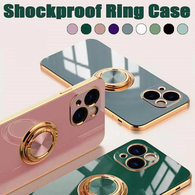 Dark Purple Luxury Shockproof Silicone Ring Case Stand Cover for iPhone 14 Pro Max - Aimall
