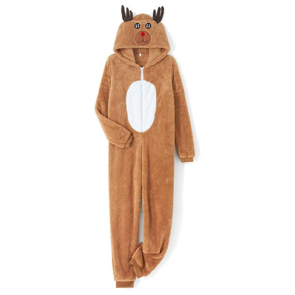 Christmas Reindeer Onesie Adult Khaki Cosplay Pajamas Comfy Animal Costume - Aimall