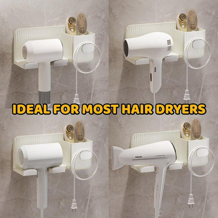 Hair Dryer Holder Rack Plastic Wall Mount No Drill Bathroom Organizer Storage