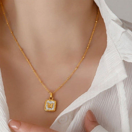 Vintage Butterfly Pendant Necklace and Earrings Set Fashion Jewelry Gift for Her