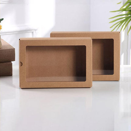 50PCS Kraft Paper Packing Box With Transparent PVC Window Drawer Display Gift Boxes Aimall