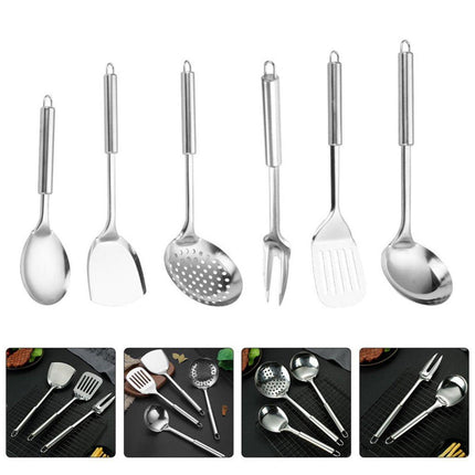 6PCS Stainless Steel Kitchen Utensil Set with Frying Spatula Colander and Spoon