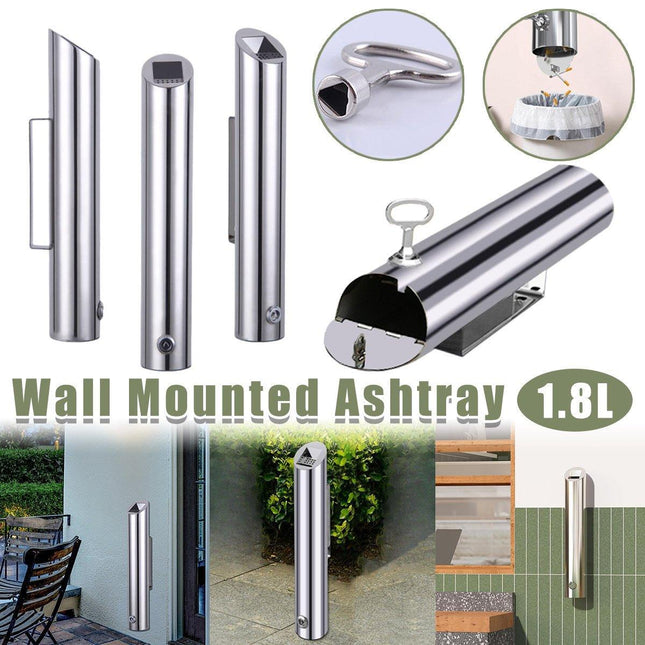 Wall Mounted Ashtray Stainless Steel 1.8L Floor Standing Vertical Trash Bin