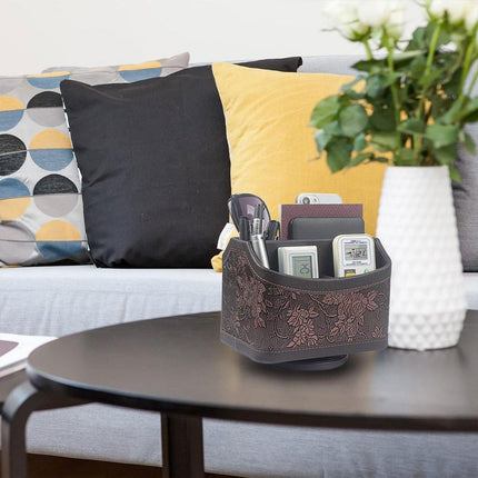 Leather Remote Control Holder 360 Degree Spinning Desk TV Remote Table Organizer