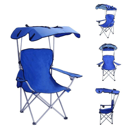 Canopy Chair Foldable W/ Sun Shade Beach Camping Folding Outdoor Fishing Blue - Aimall