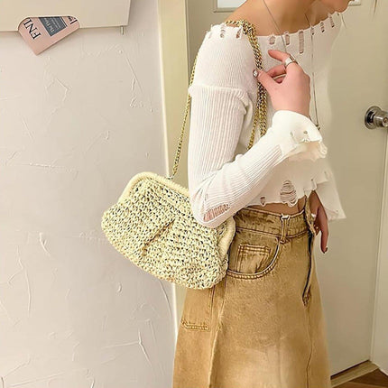 Woven Women Clutch Purse Dumpling Straw Tote Bag Shoulder Straw Crossbody Bag