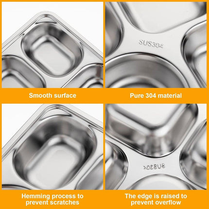 8pcs Stainless Steel Divided Dinner Plates Square Fast Food Plate for Students