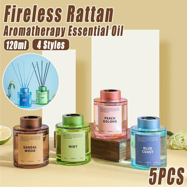 5X 120ml Fireless Rattan Aromatherapy Essential Oil Reed Diffuser Set