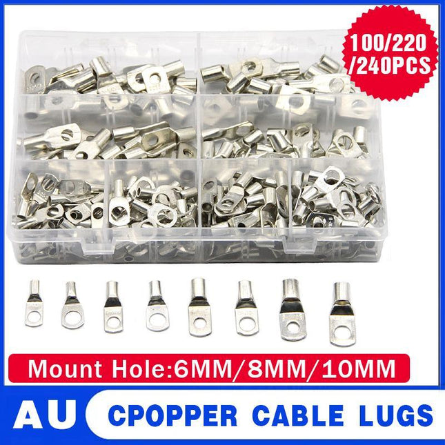 240Pcs 4WD Cable Lug Ring Battery Copper Tube Connector Kits Terminal Crimper - Aimall