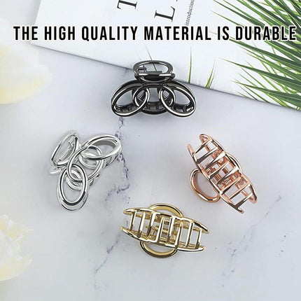 4PCS Small Three-Ring Metal Hair Grab Clip for Women in 4 Colours Zinc Alloy