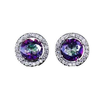 Female Round Zircon Stud Earrings Full Diamond Boucle Big Hollow Cubic Gift - Aimall