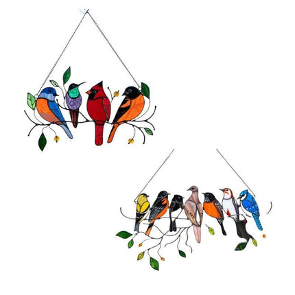 Stained Birds-On-A-Wire Window Panel Hanging Suncatcher Ornament Gifts Au Stock - Aimall