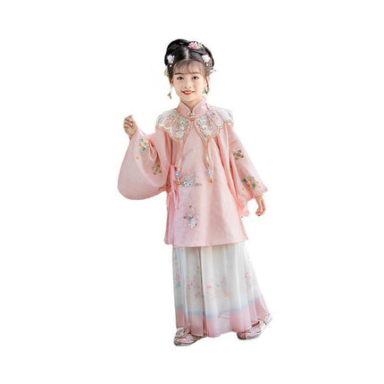 Chinese Girls Embroidered Dress Floral Tang Suit Hanfu Fairy Ancient Costume New - Aimall