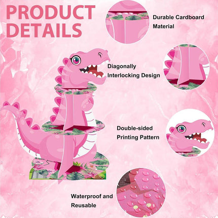 3 Tier Cartoon Dinosaur Party Cake Display Stand Dessert Cupcake Rack Holder
