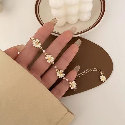 Stylish Crystal Pearl Flower Bracelet Party Accessories Charm Chain Jewellery - Aimall