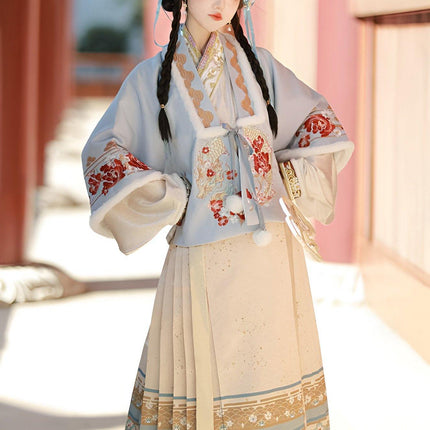 Ming Dynasty Hanfu Female Cashmere Thick Short Jacket Chinese Style Winter Coat