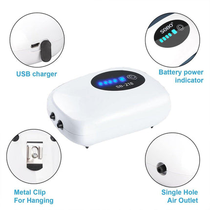 USB Rechargeable Portable Fish Oxygen Pump Silent Battery Aerator Dual-purpose