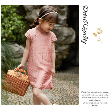 Girls Summer Cheongsam Dress Princess Solid Floral Fashion New Chinese Style - Aimall