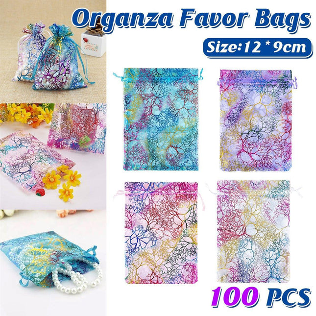 100X Coral Organza Bag Sheer Bags Candy Packaging Jewellery Gift Wedding Pouch