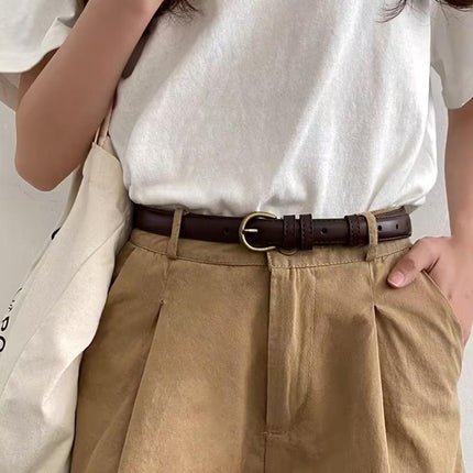 Female Women Candy Color Pu Leather Belt Dress Strap Thin Waistband Waist Belts - Aimall