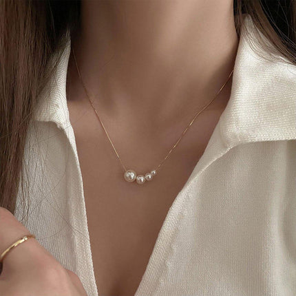 Simple Pearl Necklace with Four Small Elegant Pearls Classic Jewelry Gift
