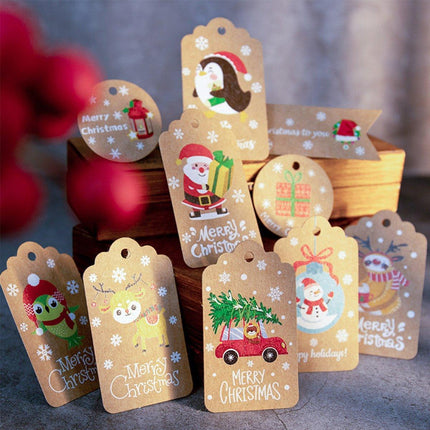 50PCS Christmas Kraft Paper Gift Tags Vintage Holiday Party Card Packaging Decor