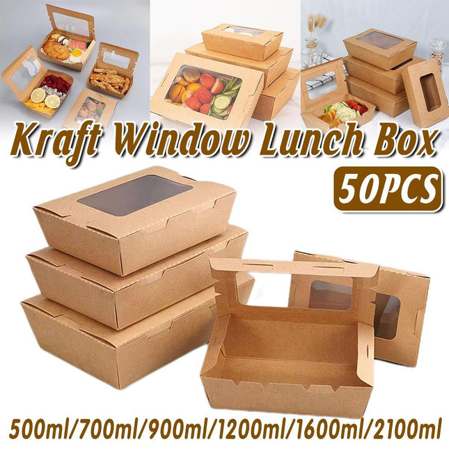 50pcs Kraft Paper Take Out Box Salad Fried Chicken Lunch Box Open Window
