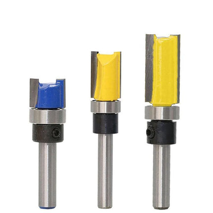 3PCS 1/4" Shank Flute Flush Trim Router Bit Set Top Bearing Milling Cutter Kit - Aimall