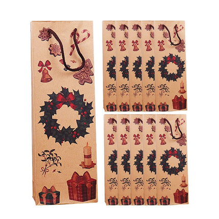 20PCS Christmas Wine Bottle Gift Bags Kraft Paper Red Wine Bag Holiday Set